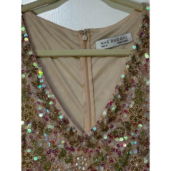 Mac Duggal Embellished Ruffled Cap Sleeve V-Neck Gown Size 12 NWT #10772 Sequins - Picture 3 of 16